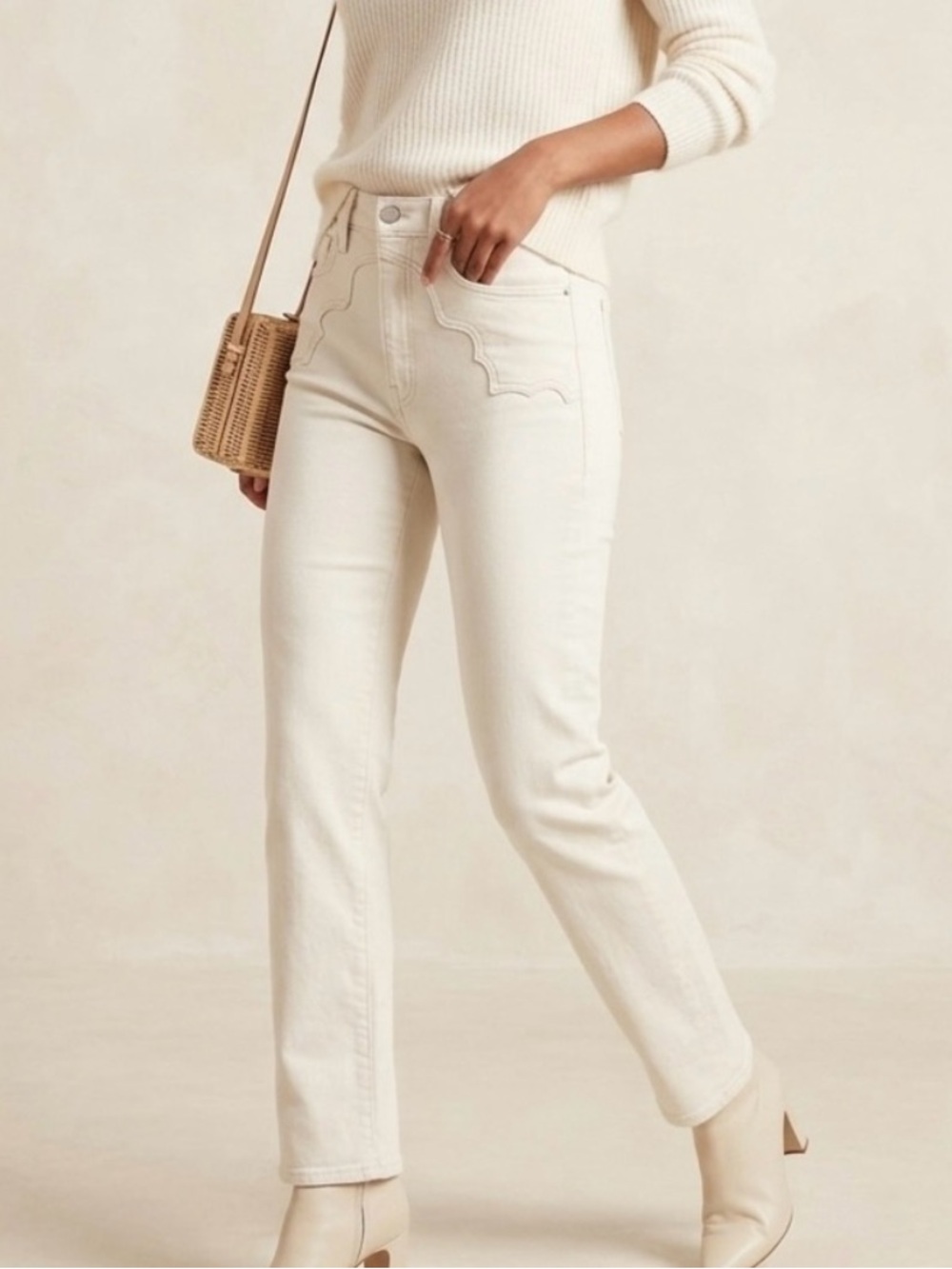 Mother Cream Straight Leg Western Jeans